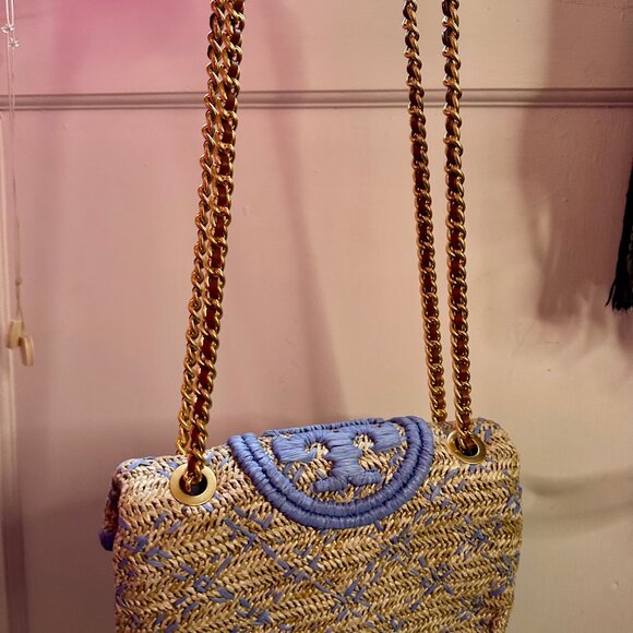 Tory Burch Fleming Soft Straw Shoulder Bag - Gold Chain, Good Condition - Picture 7 of 9